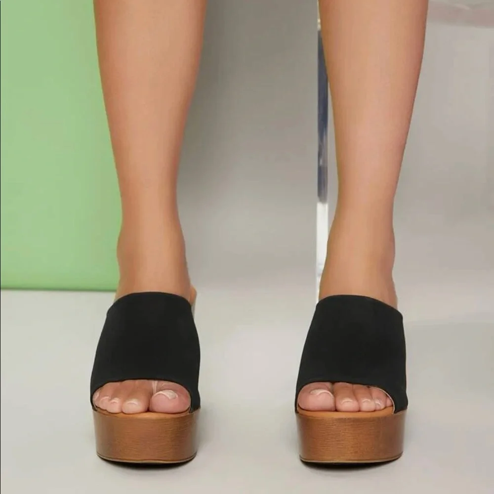 SHEIN Chunky Band Platform Slip-On Heeled Sandals